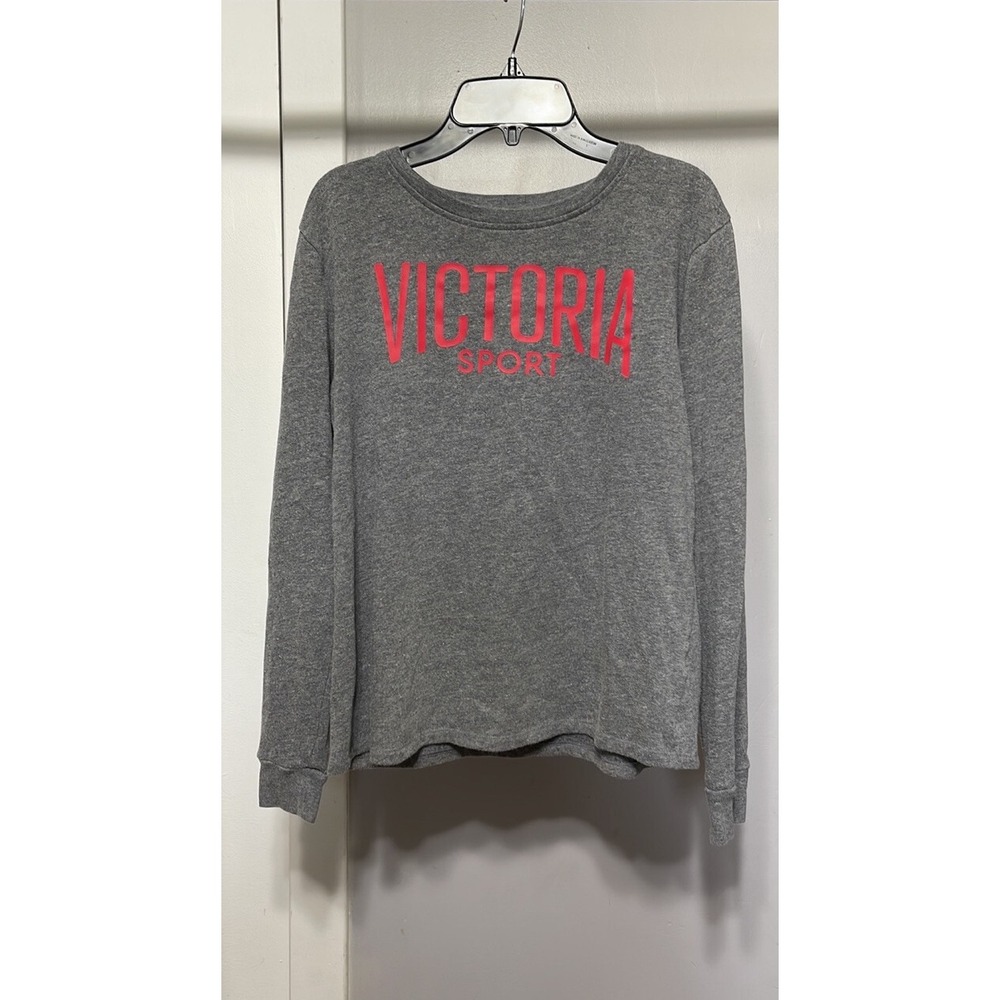 Victoria Sport Womens Gray Pink Logo Long Sleeve Fleece Sweatshirt XS